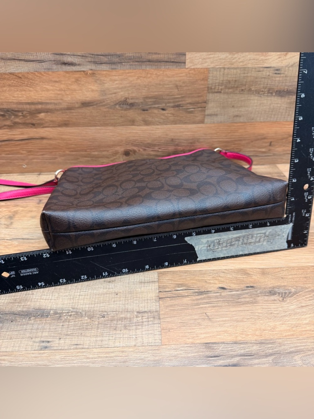 Coach Dark Brown Signature Crossbody with Bright Pink Trim - Picture 7 of 7
